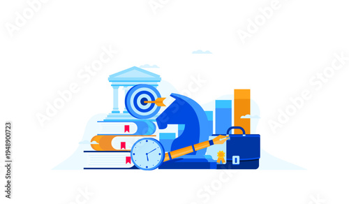 Business Strategy and Education: Goal Achievement, Time Management, and Financial Growth with Books, Chess Knight, and Target