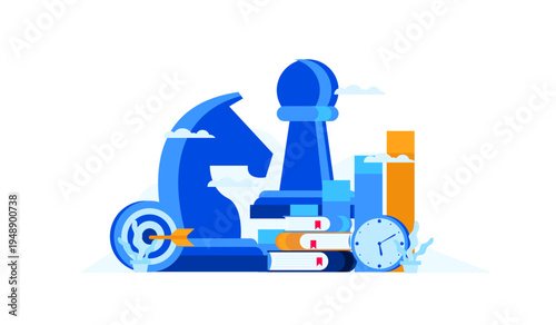 Strategic Business Planning with Chess Pieces, Learning Books, Target, and Growth Data