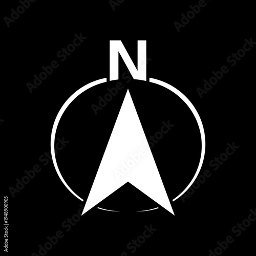 North direction compass circle icon isolated on black background