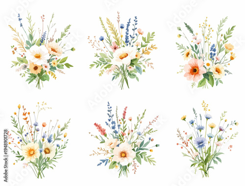 Minimalist Watercolor Flower Swag Collection with Neutral Tones and Gentle Green Foliage