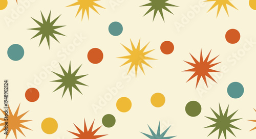 Retro Starburst and Polka Dot Pattern - Mid-Century Modern Style