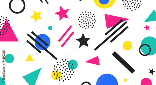 Memphis Style Geometric Shapes Pattern - Retro Abstract Design