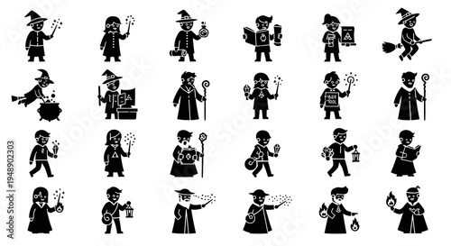 Magical Wizards and Sorcerers Glyph Icons - Fantasy  Mystical Theme