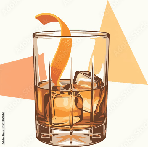 glass of whiskey with ice and cherry	