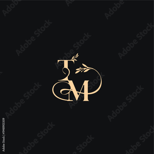 monogram elegant concept luxury feel with wavy line TM organic leaves wedding logo letter