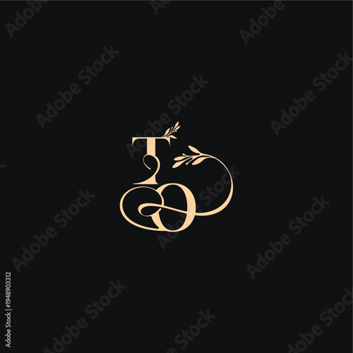 monogram elegant concept luxury feel with wavy line TO organic leaves wedding logo letter