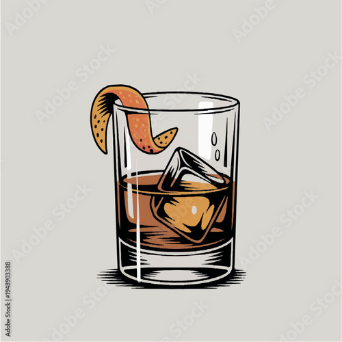 glass of whiskey with ice and cherry	