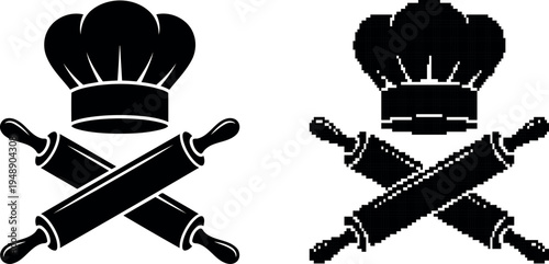 A crossed chef s hat and rolling pin graphic ideal for culinary designs on transparent background