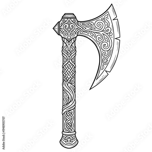 Detailed Ancient Celtic Style Battle Axe