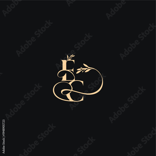 organic leaves wedding logo EC luxury feel with wavy line monogram elegant concept letter