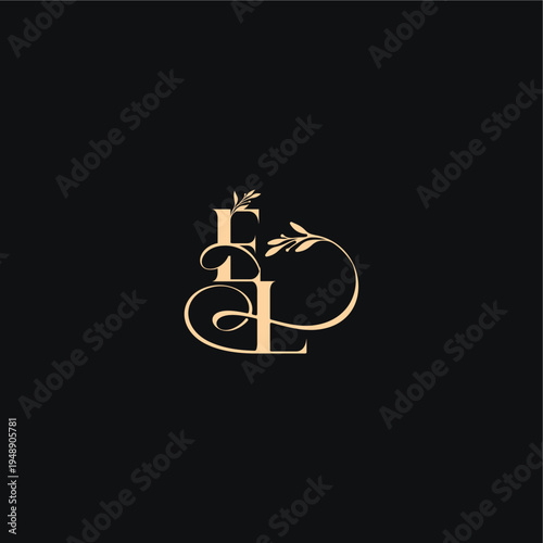 organic leaves wedding logo EL luxury feel with wavy line monogram elegant concept letter