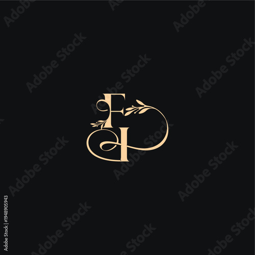 organic leaves wedding logo FI luxury feel with wavy line monogram elegant concept letter