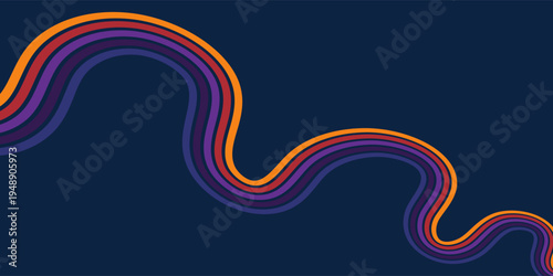 Retrofuturism of the 70s Abstract vector background with rainbow stripes – vintage wavy lines Wallpaper for posters, wall art, banners, retro color illustration in 3D perspective