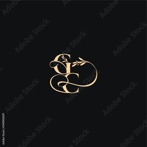 organic leaves wedding logo monogram elegant concept letter luxury feel with wavy line GC