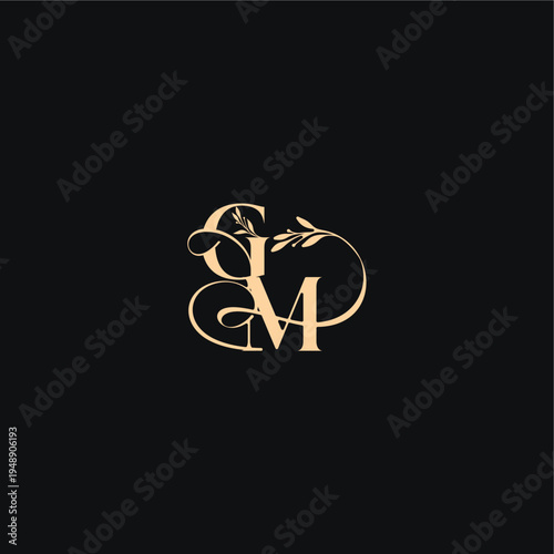 organic leaves wedding logo monogram elegant concept letter luxury feel with wavy line GM