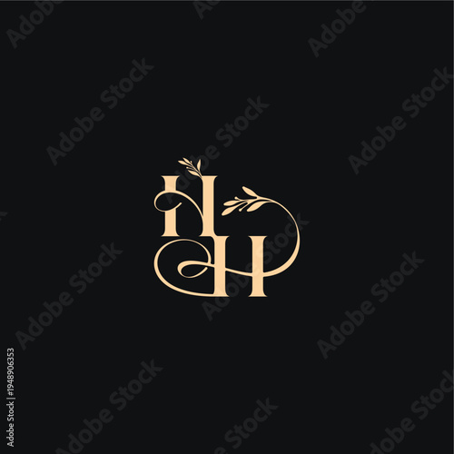 organic leaves wedding logo monogram elegant concept letter luxury feel with wavy line HH