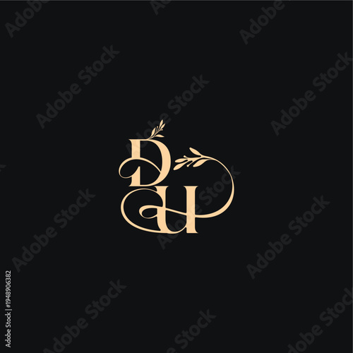 organic leaves wedding logo DU luxury feel with wavy line monogram elegant concept letter