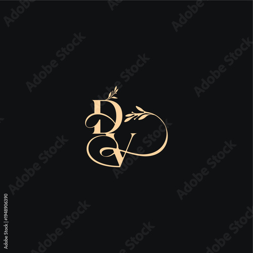 organic leaves wedding logo DV luxury feel with wavy line monogram elegant concept letter