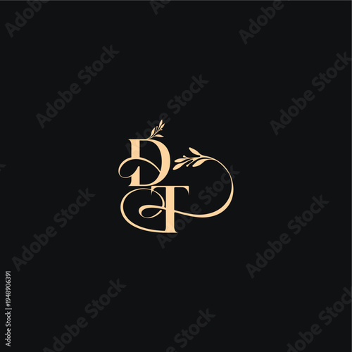 organic leaves wedding logo DT luxury feel with wavy line monogram elegant concept letter