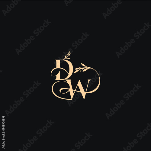 organic leaves wedding logo DW luxury feel with wavy line monogram elegant concept letter