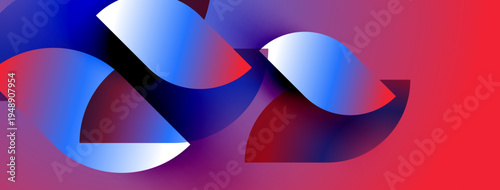 Abstract shapes blend vibrant blues, reds, purples. Smooth gradients create dynamic visual impact. Modern design, digital art.
