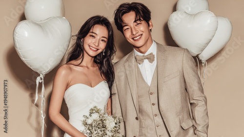 Happy Wedding couple in wedding party,Young joyful bride and groom emotionally dancing,honeymoon and romantic time,valentine,sweet moment,copy space.