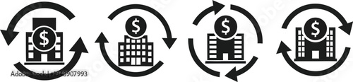 Financial cycle diagram with interconnected money icons