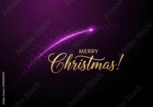 Merry christmas with purple sparkles on black background