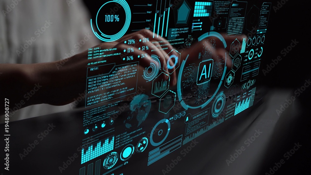 Fototapeta premium AI Assistant Brain Processor with LLM Technology, Big Data, Machine Learning, Generative AI for Business Support, Future Agentic AI Technology and Artificial Intelligence Prompt Engineering. Thunk