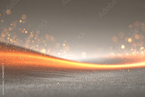Abstract image of a flowing orange light wave against a soft grey backdrop with bokeh