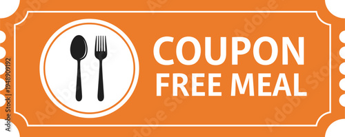 Free meal coupon ticket with spoon and fork icon vector illustration for restaurant promotion, food discount and marketing offer