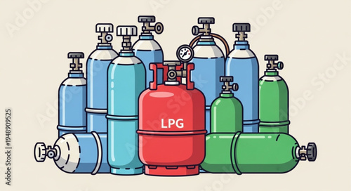 Diverse Collection of Gas Cylinders - Oxygen, LPG, and More.