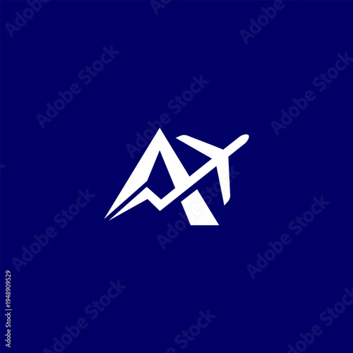 air travel agency logo, letter A with airplane. transport, logistics symbol icon.