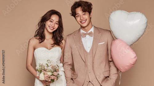 Happy Wedding couple in wedding party,Young joyful bride and groom emotionally dancing,honeymoon and romantic time,valentine,sweet moment,copy space.