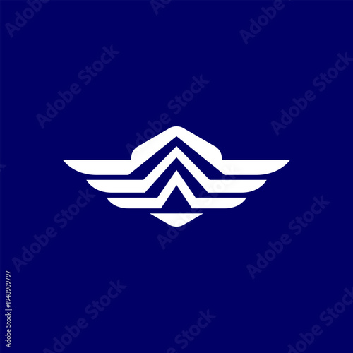 air travel agency logo, emblem, wing element shape of a Jet airplane tail. transport,