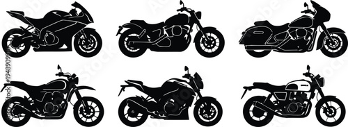 Six motorcycle silhouette views in two rows on white background