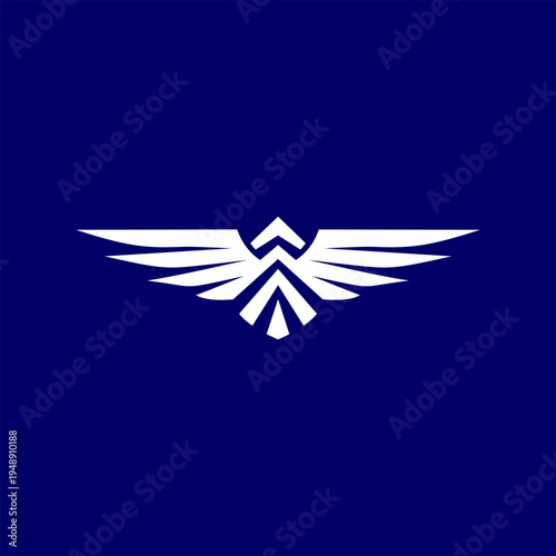 aviation wing logo of design with airplane element for travel agency, a plane take off, transport, logistics delivery logo design blue