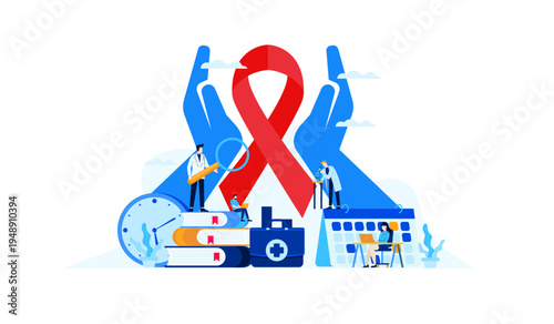 Red Ribbon for AIDS Awareness, Research, and Support with Medical Team