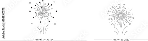 A minimalist illustration of fireworks exploding in the night sky with sparks and smoke vector silhouette