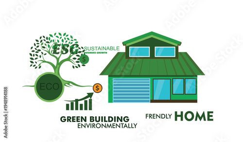 ESG Sustainable Business Growth Concept with Green Corporate Building and Financial Chart