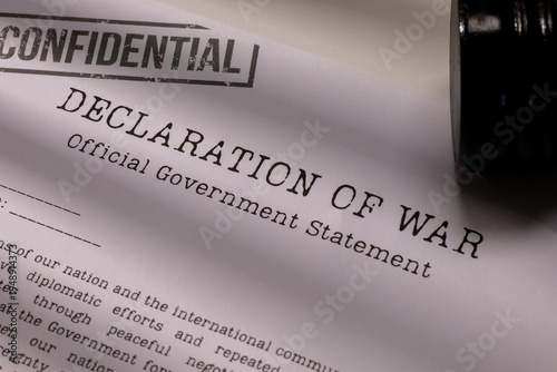 Declaration of War Document with Confidential Stamp on Desk