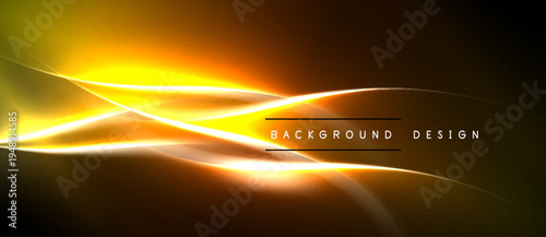 Abstract golden lines create dynamic flow. Dark background emphasizes bright curves, modern design element. Simple text overlay present.