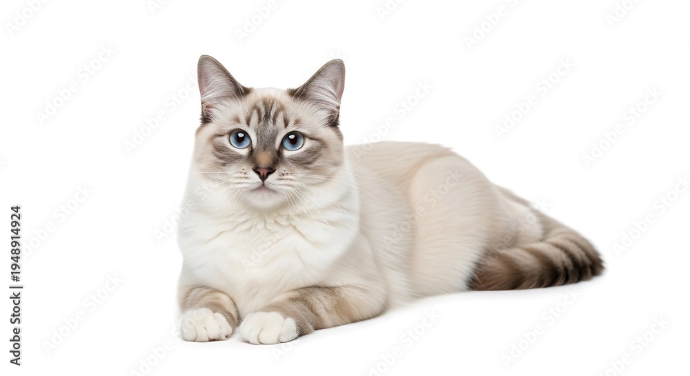 Obraz premium White cat with gray markings lying down.