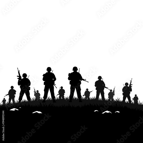 Silhouette Soldiers Army Military Formation Standing Guard on Grass Field