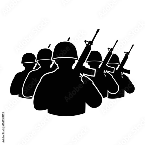 Silhouette of Soldiers with Rifles, Military Team, Combat Ready
