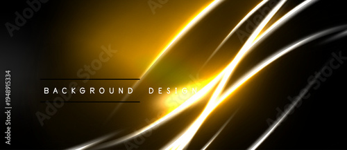 Dark background features golden, glowing lines. Abstract shapes create dynamic visual effect. Text reads background design.