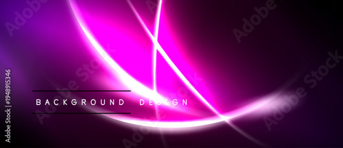 Abstract purple neon lines over black background. Dynamic curves create modern visual effect. Bright glow emphasizes design elements.
