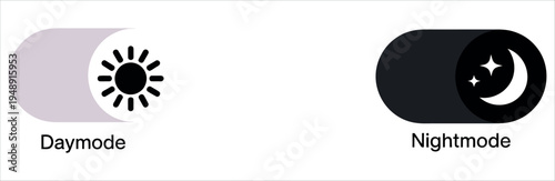 Simple vector graphic showing two toggle switch icons: one for 'Daymode' with a sun symbol, and one for 'Nightmode' with a moon and stars. Represents choice between light and dark themes.