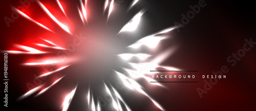 Abstract red, white burst. Dynamic lines radiate from central point. Dark background creates contrast, modern design element.