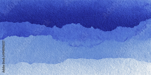 An abstract blue watercolor texture background featuring a torn white paper frame with rough edges and empty space for grunge design elements